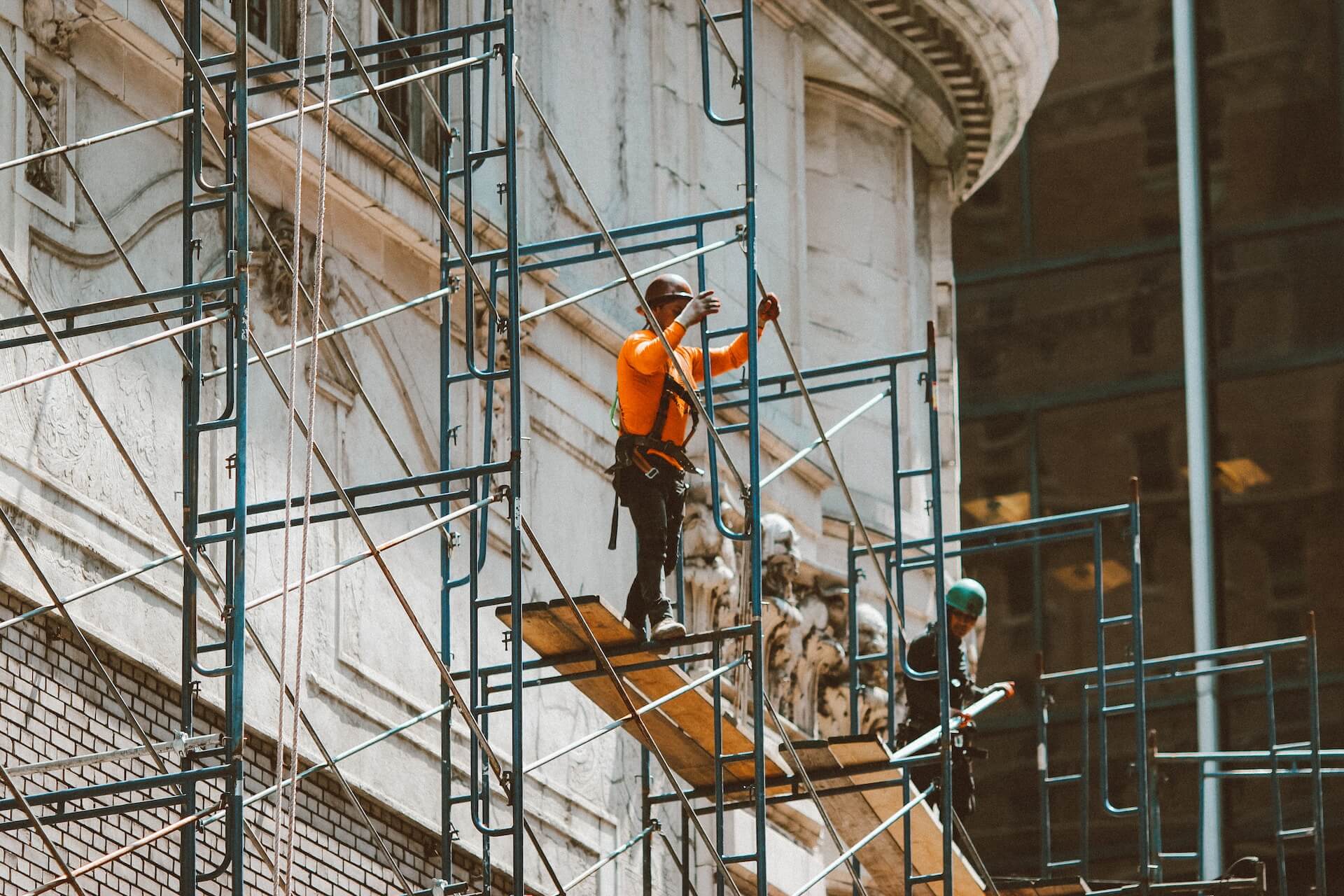 Scaffolder on a scaffolding structure